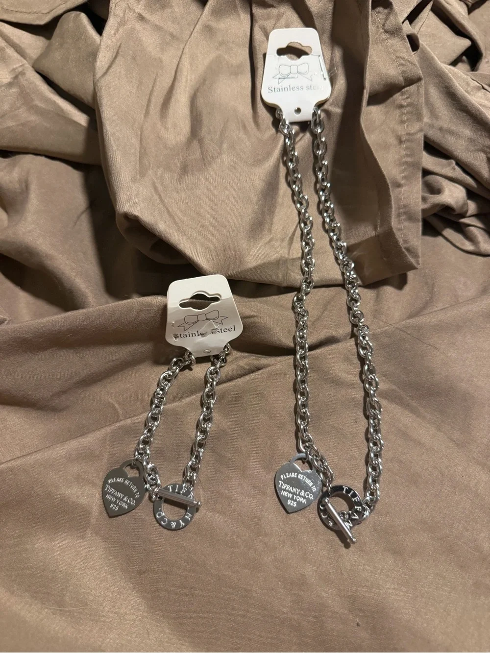 Silver Heart Charm Toggle Necklace and Bracelet Set